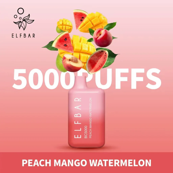 ELF Bar BC5000 Puffs Disposable Pod Device(PEACH MANGO WATERMELON)